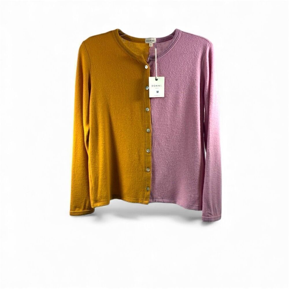 DONNI Revolve NWT Fuzzy Color Block Cardigan in Pink and Orange Size M